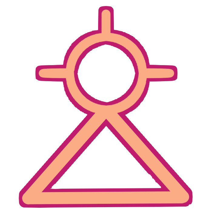 the sitelen pona glyph for the toki pona word 'jelo,' which looks like a triangle with a site on top, colored in orangeish pink.